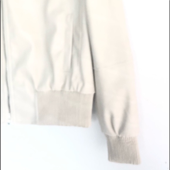 Tahari Faux Leather Beige Bomber Jacket - Picture 7 of 10